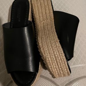 Leather espadrille platform slides